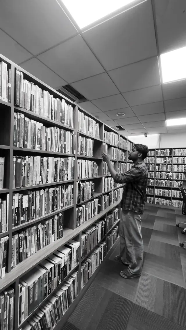 A quiet moment in a library
